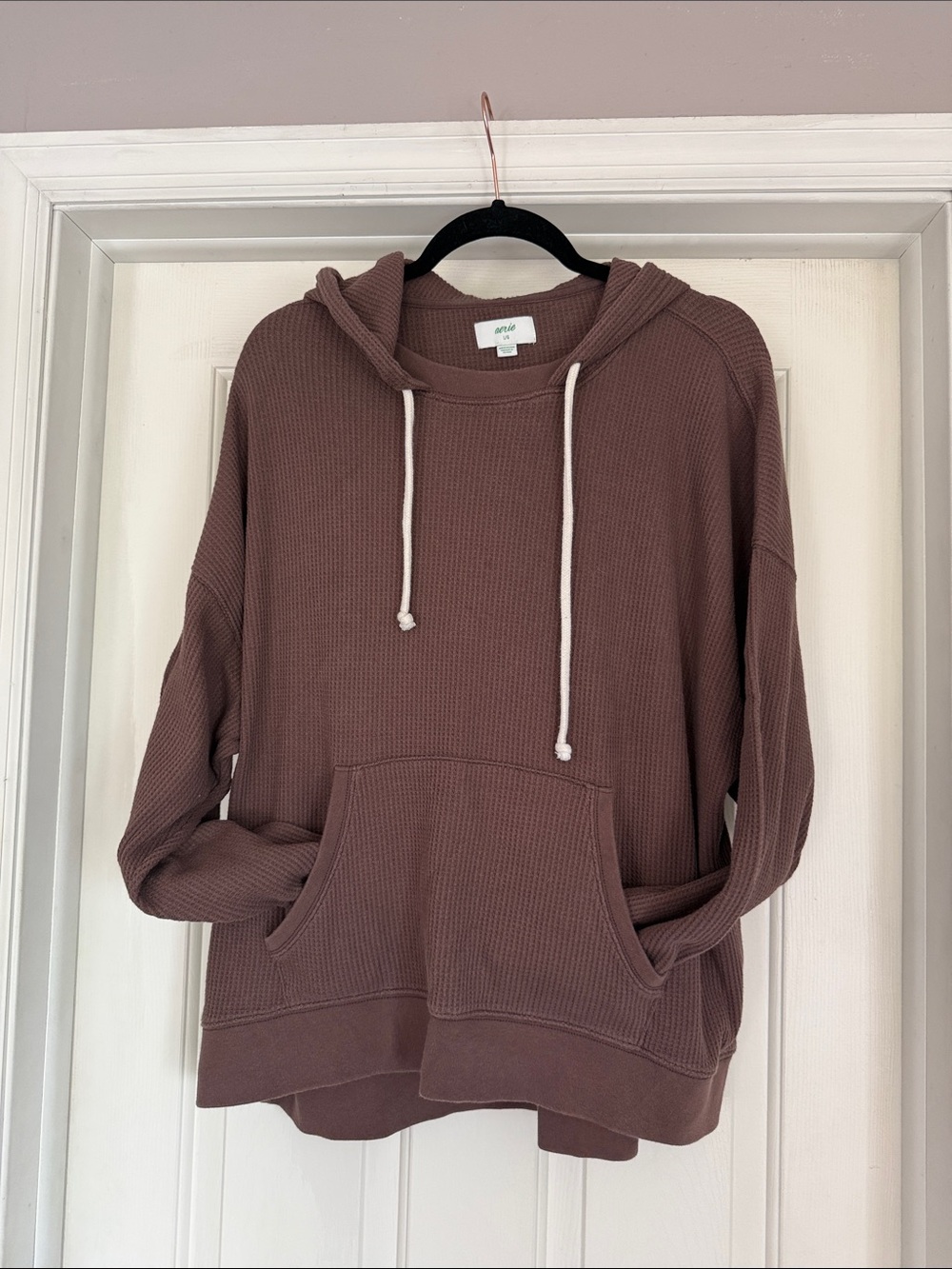 Aerie Brown Waffle-Knit Hoodie with Drawstring